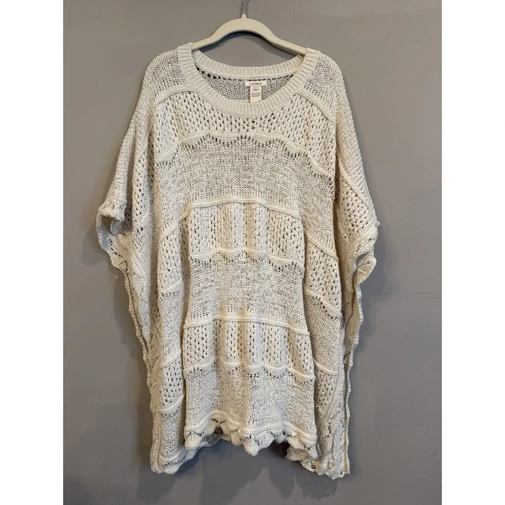 Sundance‎ East Days Crocheted Poncho Vacation Coastal One Size Cream